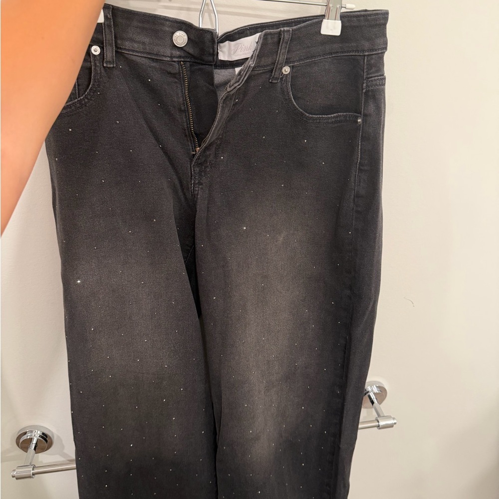 Black Women's High-Rise Jeans with Subtle Sparkle
